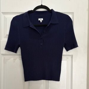 Navy Blue Ribbed Polo Top